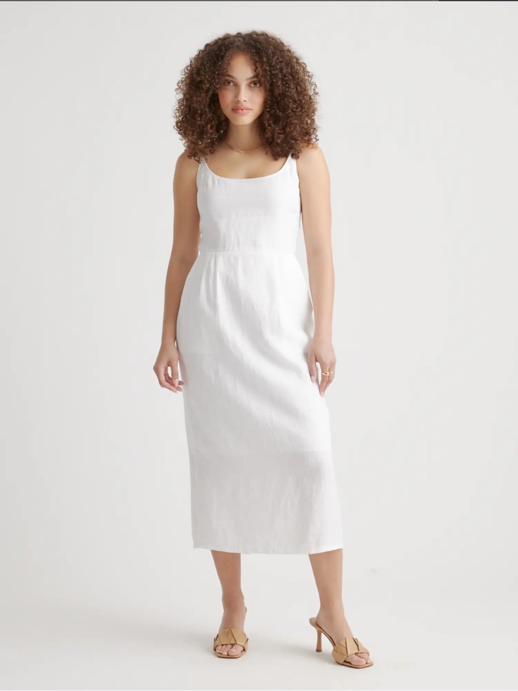 Quince White Linen Midi Dress